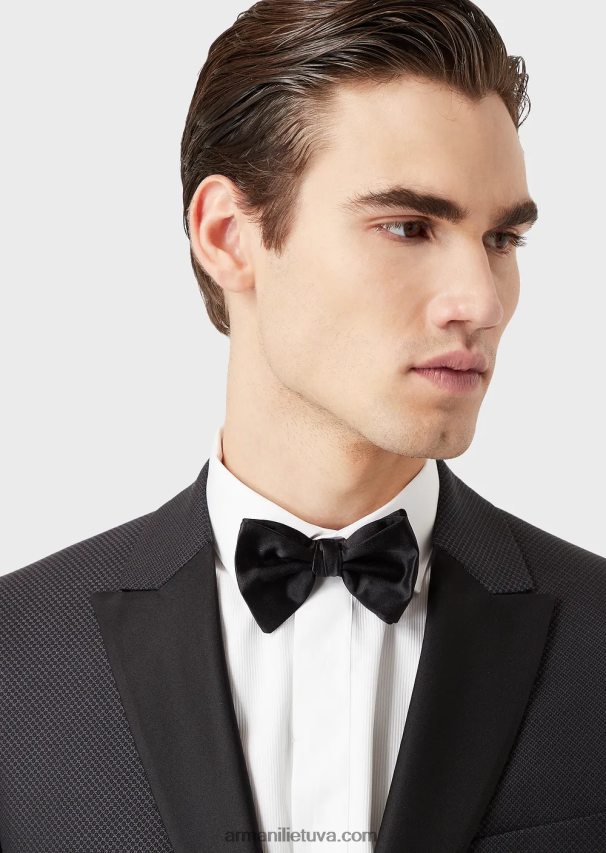 vyrų juodas Armani gryno šilko peteliškė su žakardo mikromotyvu 02482X2152