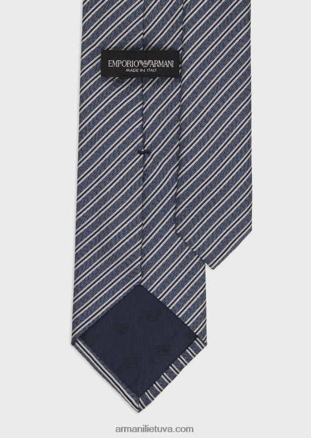 vyrų mėlyna Armani dryžuotas žakardo gryno šilko kaklaraištis 02482X2146