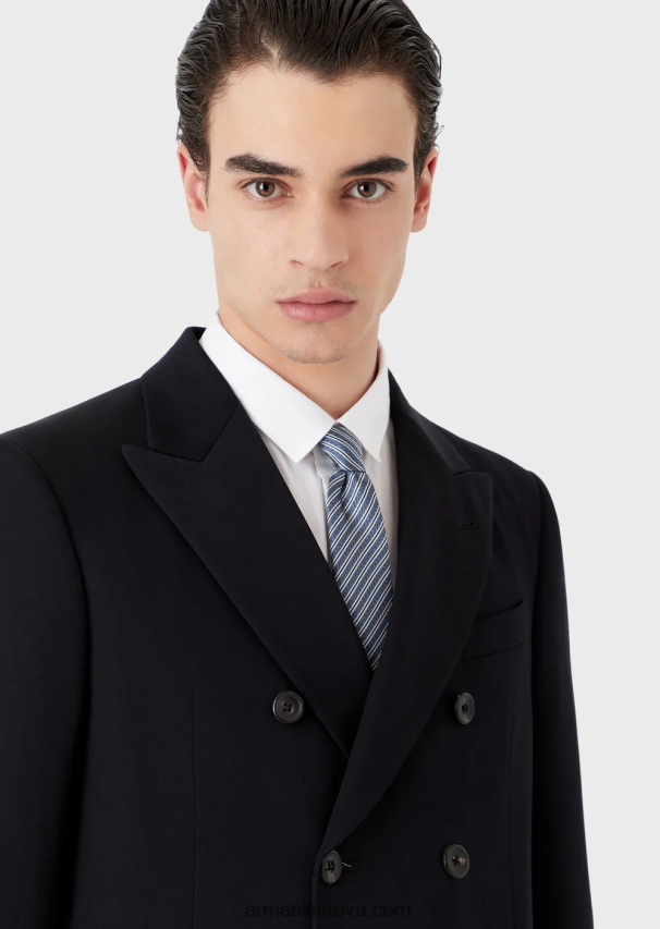 vyrų mėlyna Armani dryžuotas žakardo gryno šilko kaklaraištis 02482X2146