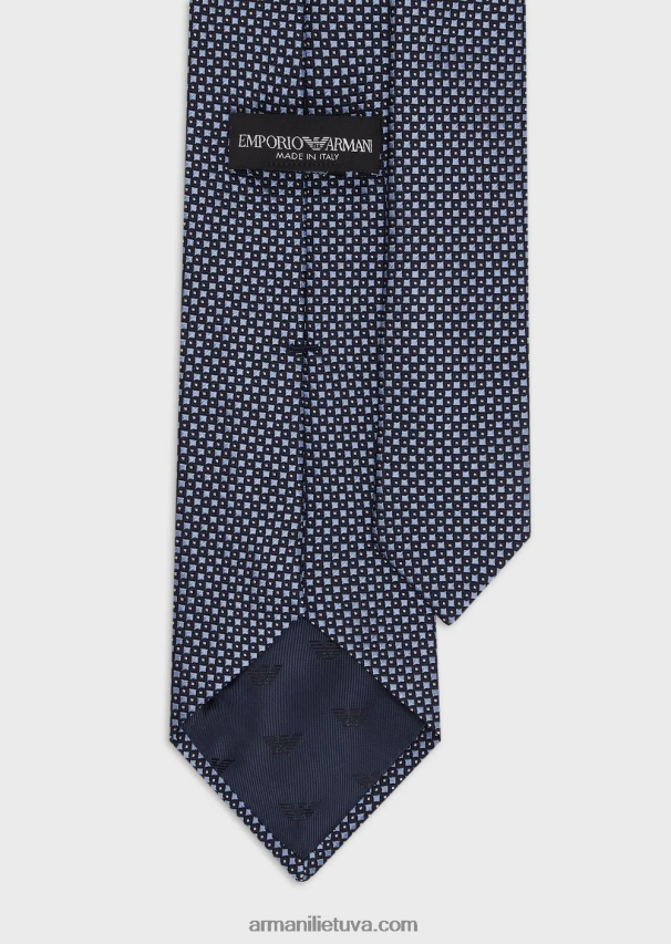 vyrų mėlyna Armani gryno šilko kaklaraištis su žakardo mikro raštu 02482X2154