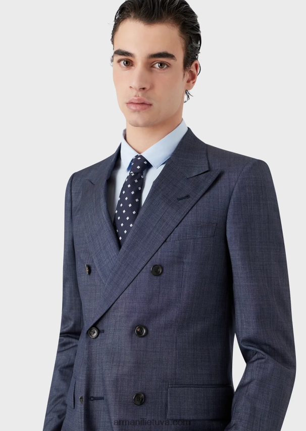 vyrų mėlyna Armani šilko ir lino mišinio žakardo kaklaraištis 02482X2172