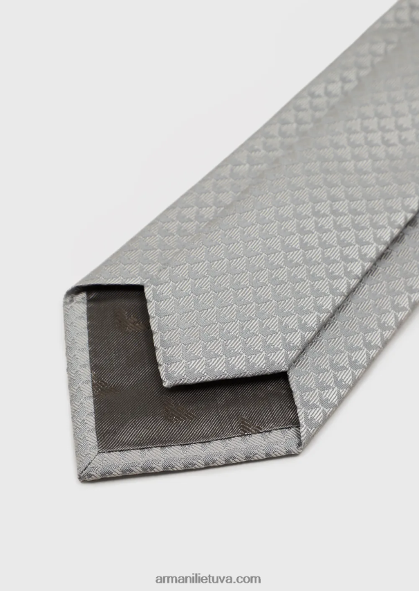 vyrų sidabras Armani gryno šilko kaklaraištis su žakardo monograma 02482X2168