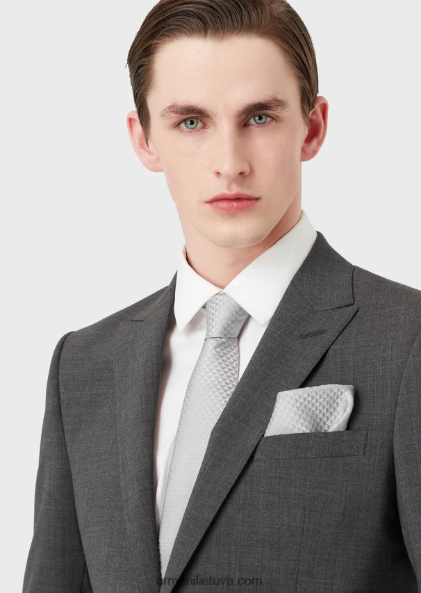 vyrų sidabras Armani gryno šilko kaklaraištis su žakardo monograma 02482X2168