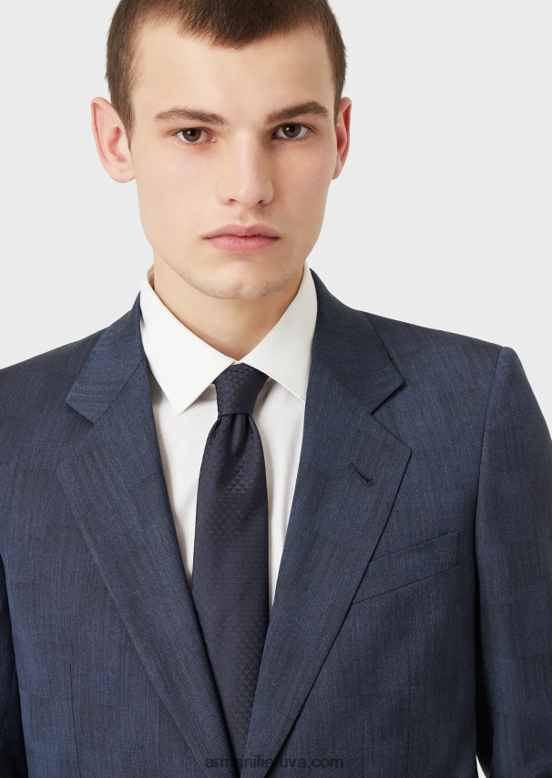 vyrų vidurnakčio mėlyna Armani gryno šilko kaklaraištis su žakardo monograma 02482X2167