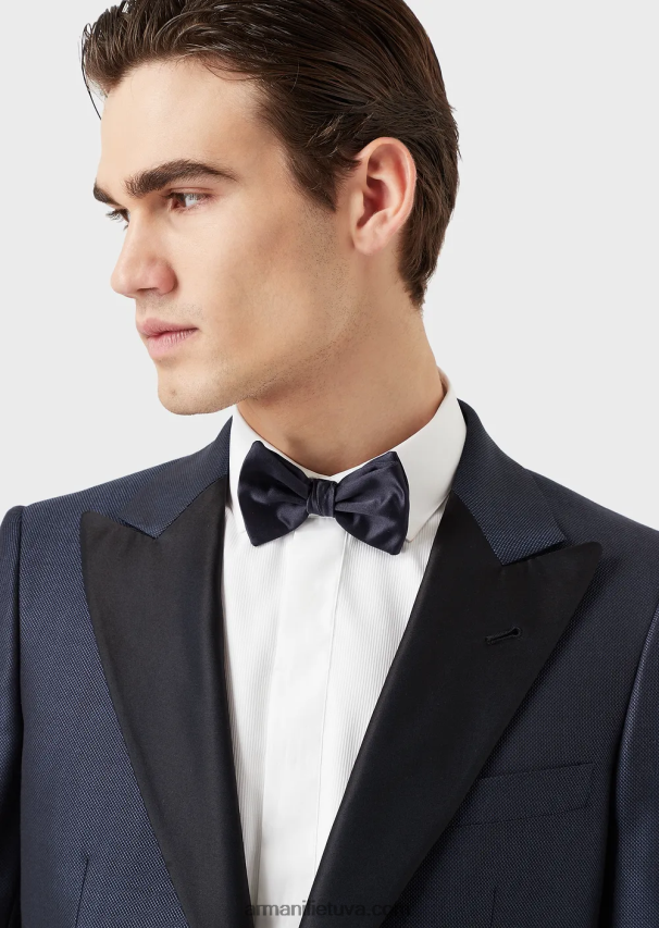 vyrų vidurnakčio mėlyna Armani gryno šilko peteliškė su žakardo mikromotyvu 02482X2151