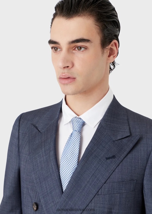 vyrų žydros spalvos Armani gryno šilko kaklaraištis su žakardo mikro raštu 02482X2166