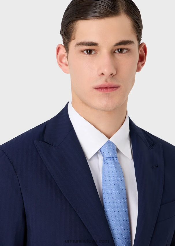 vyrų žydros spalvos Armani raukšlėto efekto žakardo šilko mišinio kaklaraištis 02482X2169