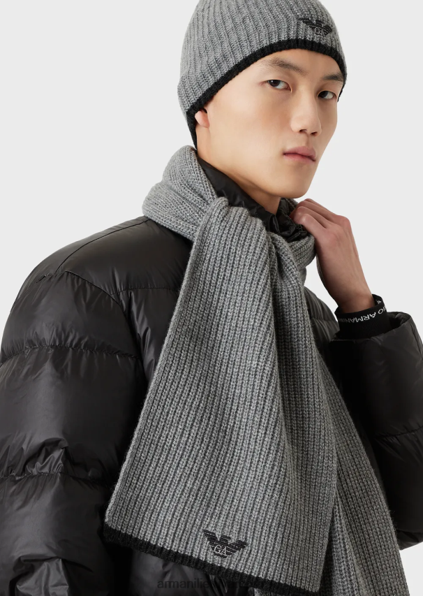 vyrųArmani kepurės ir šaliko komplektas su išsiuvinėtu ereliu 02482X2134