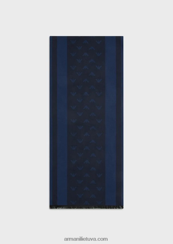 vyrųArmani vilnos mišinio šalikas su ereliu ir juostelėmis 02482X2117