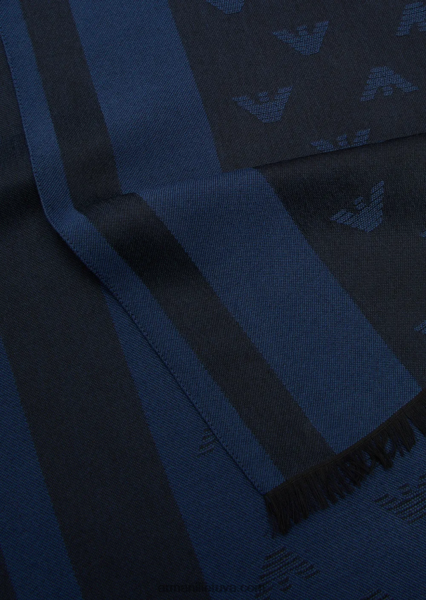 vyrųArmani vilnos mišinio šalikas su ereliu ir juostelėmis 02482X2117