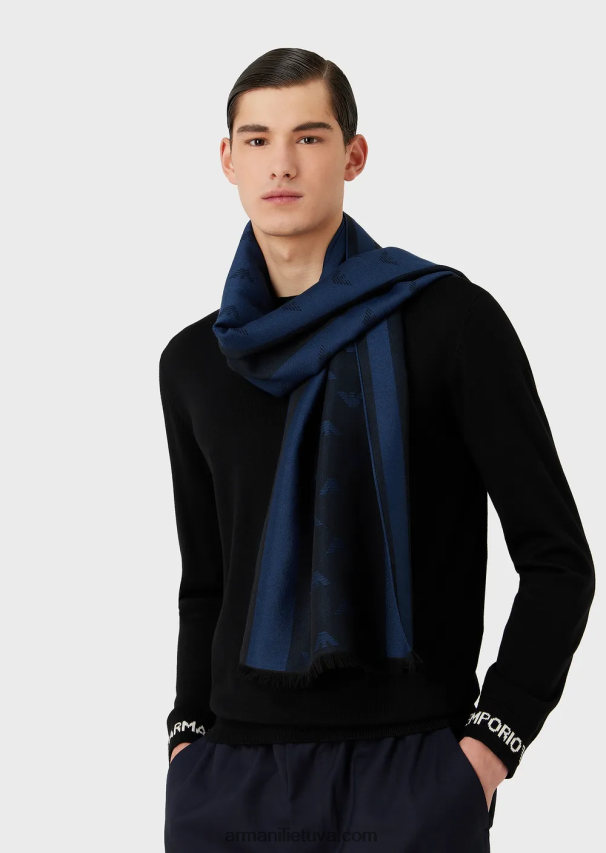 vyrųArmani vilnos mišinio šalikas su ereliu ir juostelėmis 02482X2117