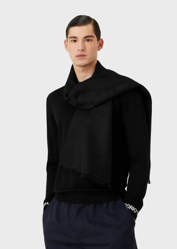 vyrųArmani vilnos mišinio šalikas su ereliu ir juostelėmis 02482X2118