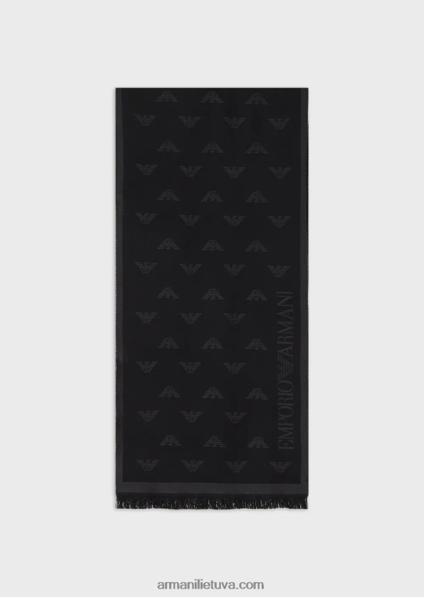 vyrų antracitas Armani viso erelio siuvinėta vilnonė skara 02482X2129