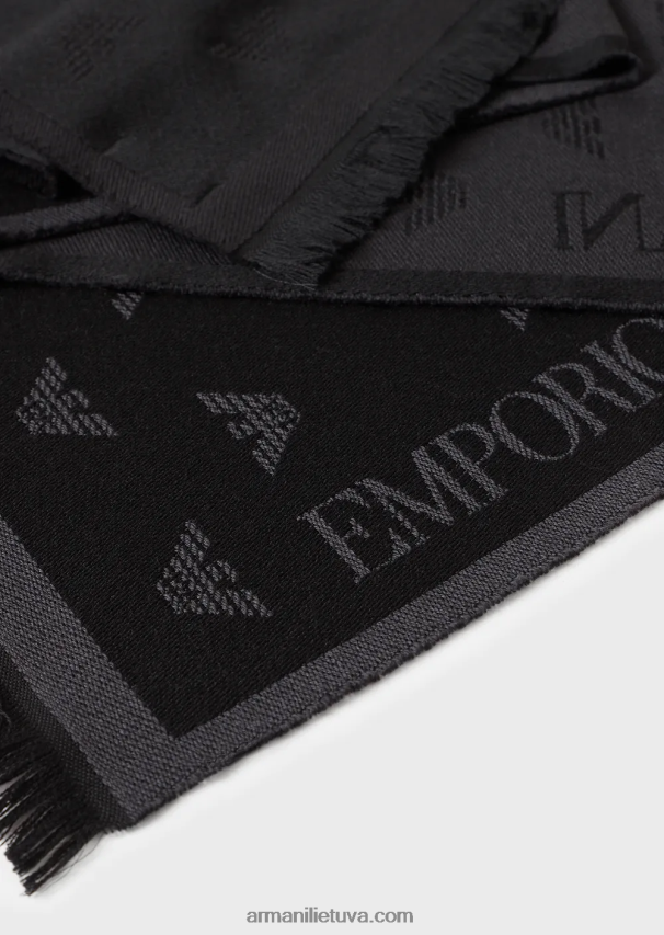 vyrų antracitas Armani viso erelio siuvinėta vilnonė skara 02482X2129