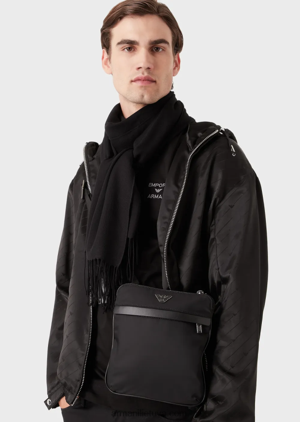 vyrų juodas Armani kutais skara su erelio raštu 02482X2127