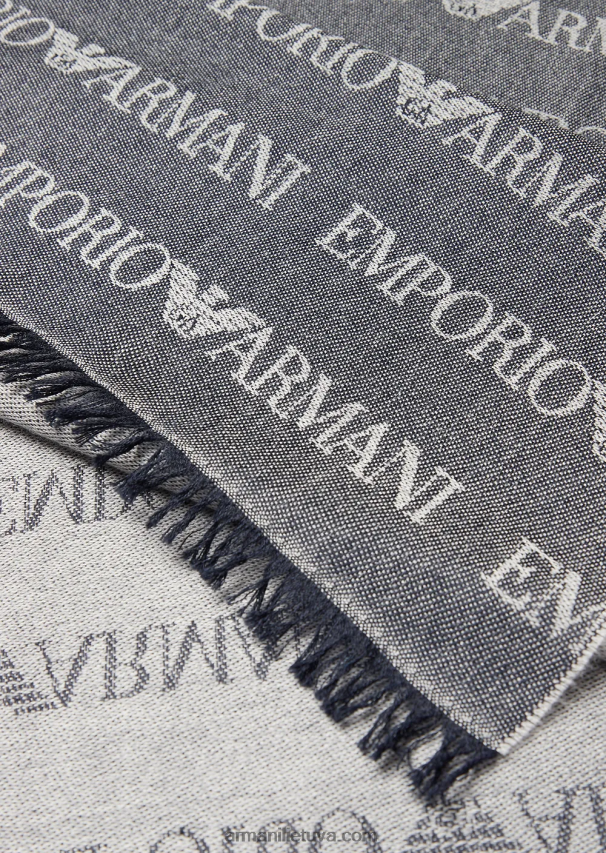 vyrų mėlyna Armani Vilnos mišinio šalikas su žakardo raštais 02482X2122