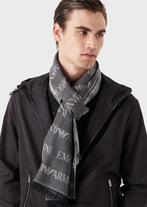 vyrų mėlyna Armani Vilnos mišinio šalikas su žakardo raštais 02482X2122