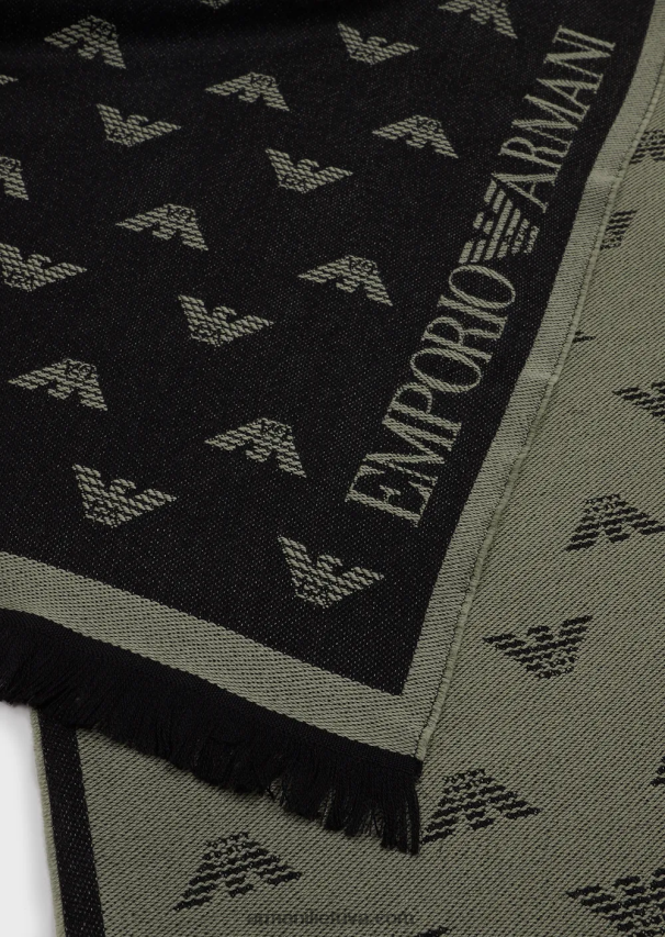 vyrų modelis Armani viso erelio siuvinėta vilnonė skara 02482X2130