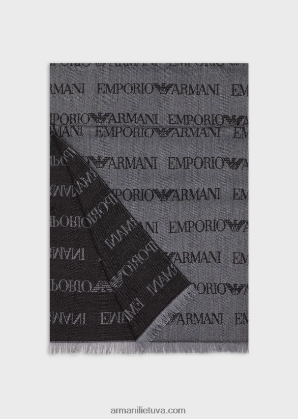 vyrų pilka Armani Vilnos mišinio šalikas su žakardo raštais 02482X2121
