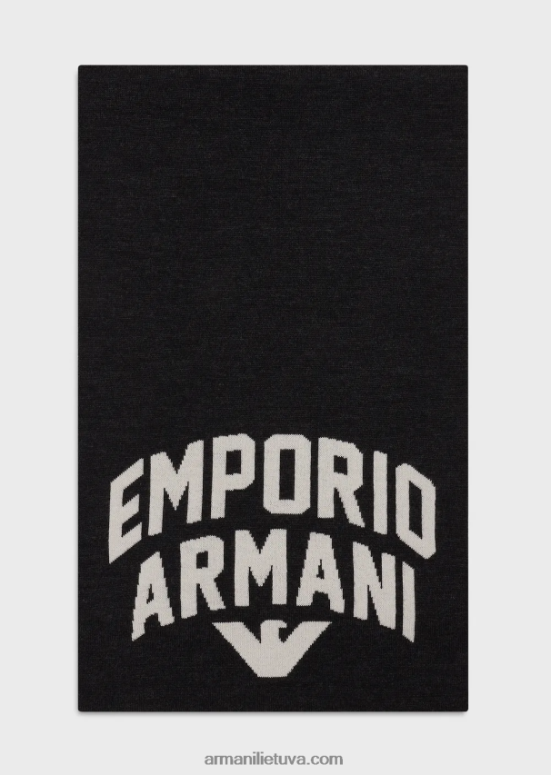 vyrų tamsiai pilka Armani vilnos mišinio šalikas su ryškiu logotipu 02482X2119