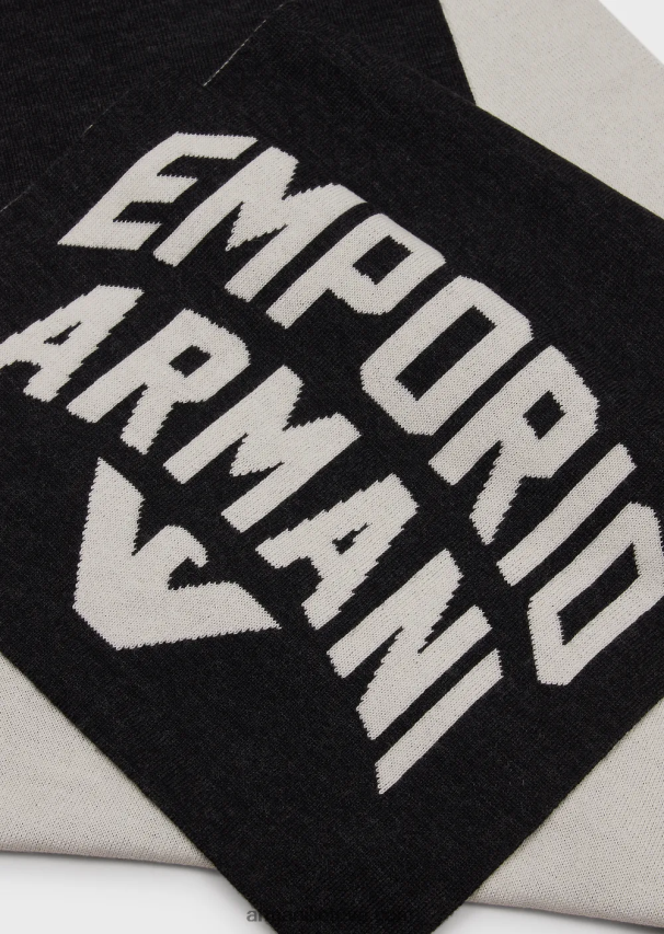 vyrų tamsiai pilka Armani vilnos mišinio šalikas su ryškiu logotipu 02482X2119