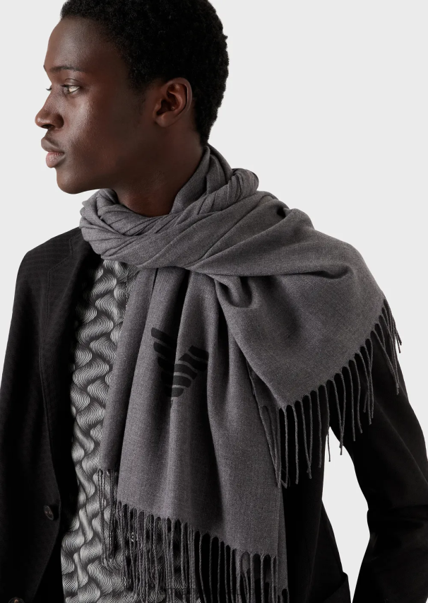 vyrų šviesiai pilka Armani kutais skara su erelio raštu 02482X2126