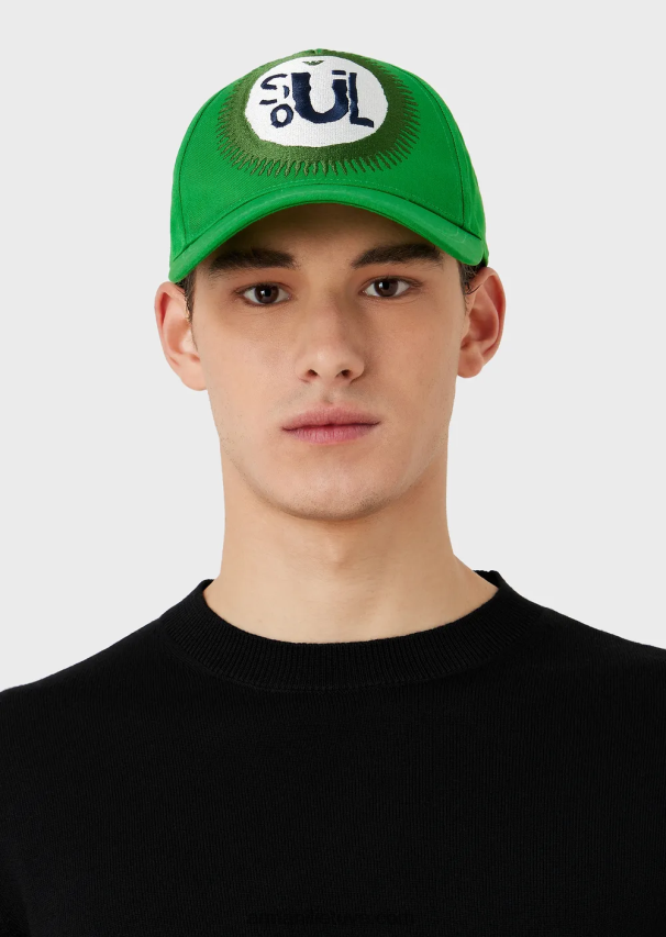 vyrųArmani tvarios kolekcijos ekologiškos medvilnės beisbolo kepuraitė su dideliais siuvinėjimais 02482X2058