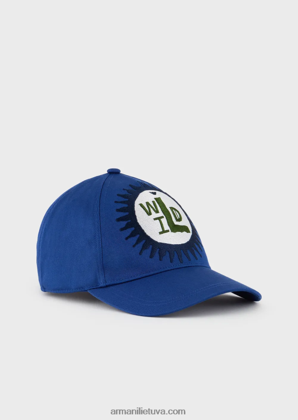 vyrųArmani tvarios kolekcijos ekologiškos medvilnės beisbolo kepuraitė su dideliais siuvinėjimais 02482X2059