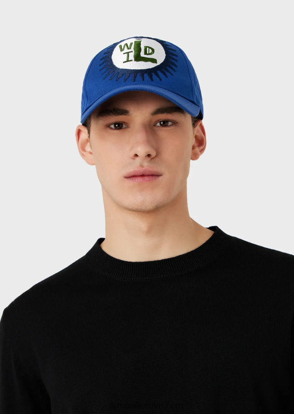 vyrųArmani tvarios kolekcijos ekologiškos medvilnės beisbolo kepuraitė su dideliais siuvinėjimais 02482X2059