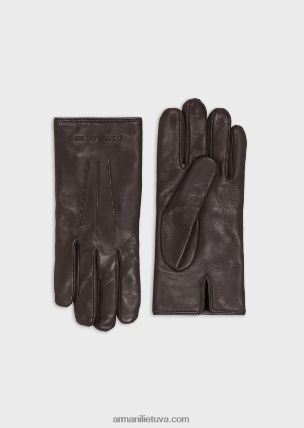 vyrų antracitas Armani ėriuko odos nappa odinės pirštinės su bagetine detale 02482X2066
