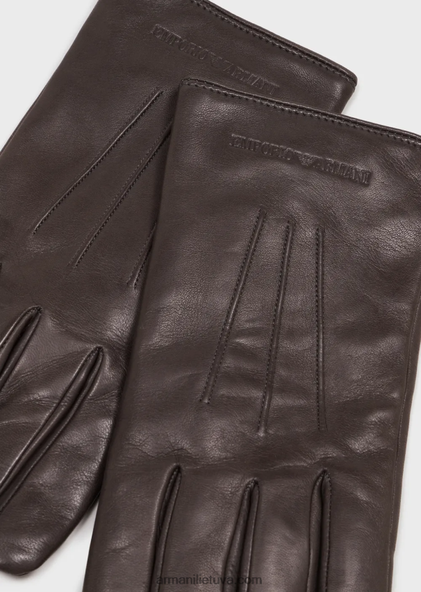 vyrų antracitas Armani ėriuko odos nappa odinės pirštinės su bagetine detale 02482X2066