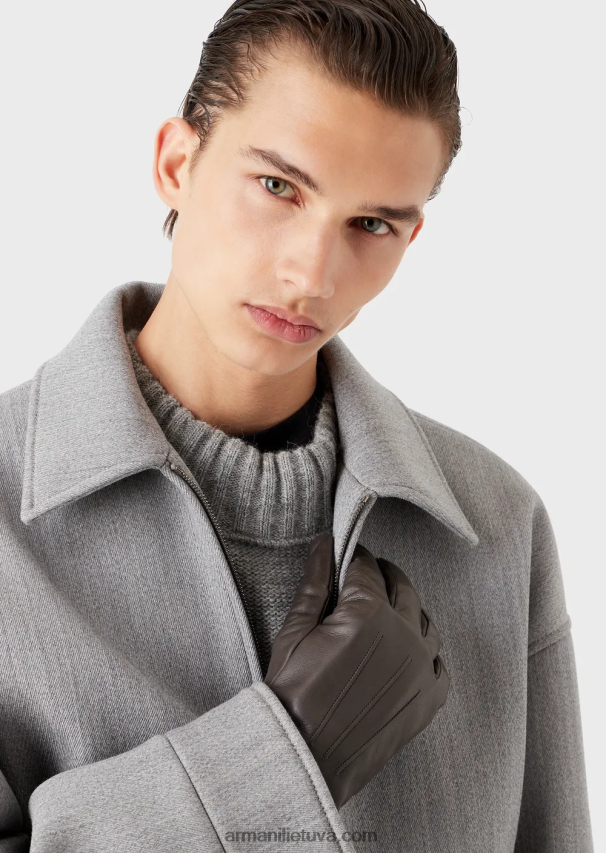 vyrų antracitas Armani ėriuko odos nappa odinės pirštinės su bagetine detale 02482X2066