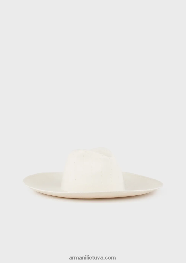 vyrų baltas Armani linu dengta fedora kepurė 02482X2057