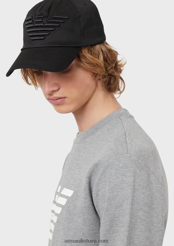 vyrų juodas Armani beisbolo kepurė su išsiuvinėtu per dideliu ereliu 02482X2045