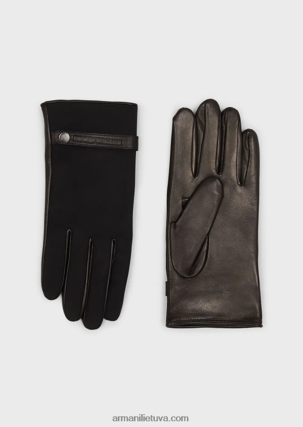 vyrų juodas Armani nailono ir ėriuko odos nappa pirštinės 02482X2069