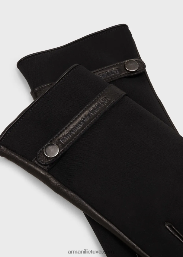 vyrų juodas Armani nailono ir ėriuko odos nappa pirštinės 02482X2069