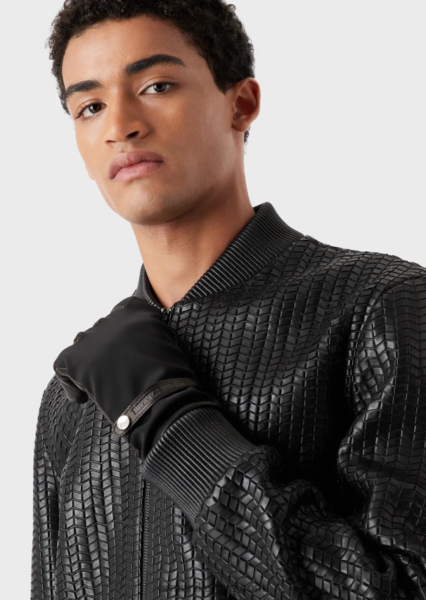 vyrų juodas Armani nailono ir ėriuko odos nappa pirštinės 02482X2069