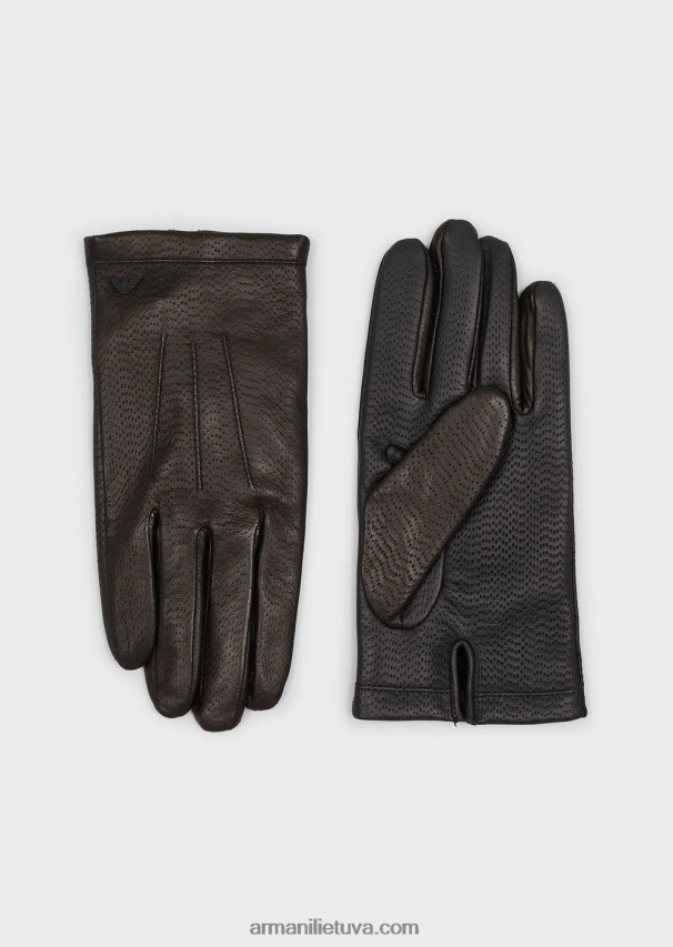 vyrų juodas Armani odinės pirštinės su jutikliniu ekranu 02482X2065