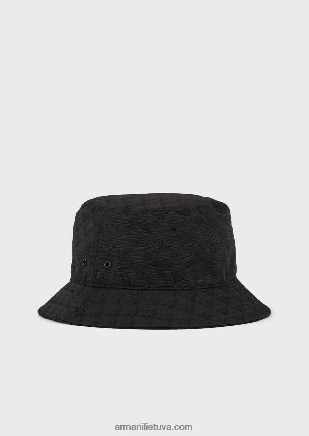 vyrų juodas Armani viso erelio žakardo klošinė kepurė su dirželiu 02482X2041