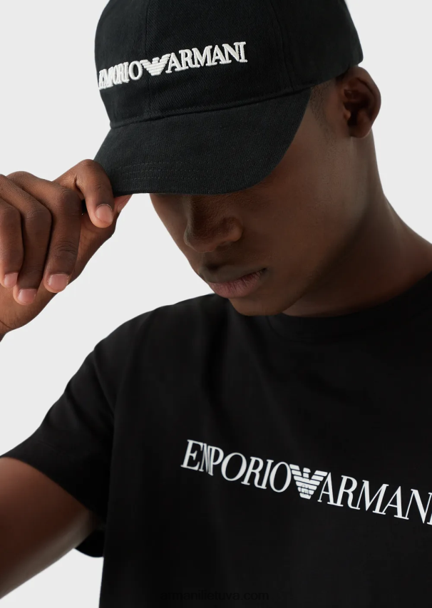 vyrų juodasbeisbolo kepuraite su reljefiniu emporio armani siuvinėjimu 02482X2044