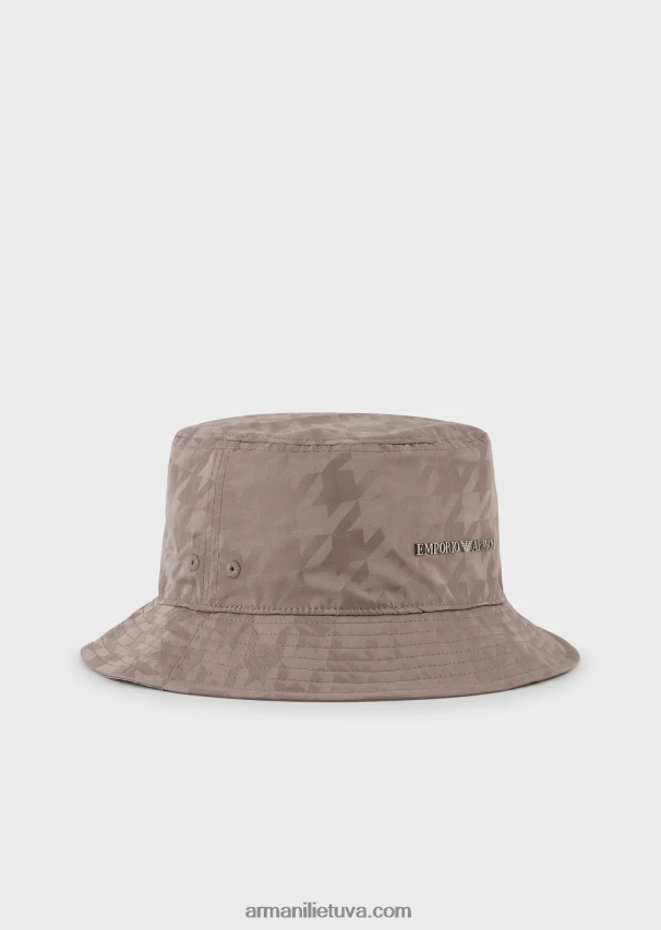 vyrų pilka Armani negabaritinė houndstooth žakardo nailono skrybėlaitė 02482X2053