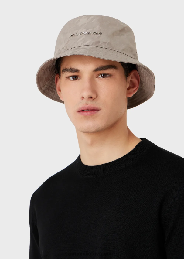 vyrų pilka Armani negabaritinė houndstooth žakardo nailono skrybėlaitė 02482X2053