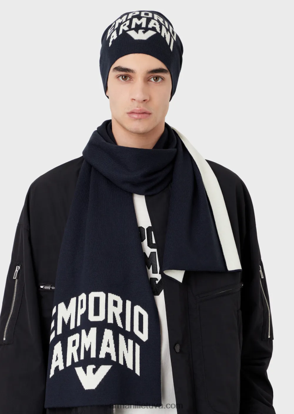 vyrų tamsiai mėlyna Armani Vilnos mišrainė snaputė su žakardo raidėmis 02482X2037