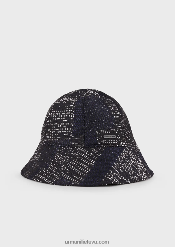 vyrų tamsiai mėlyna Armani kratinio efekto vanise žakardo klošinė kepurė 02482X2032