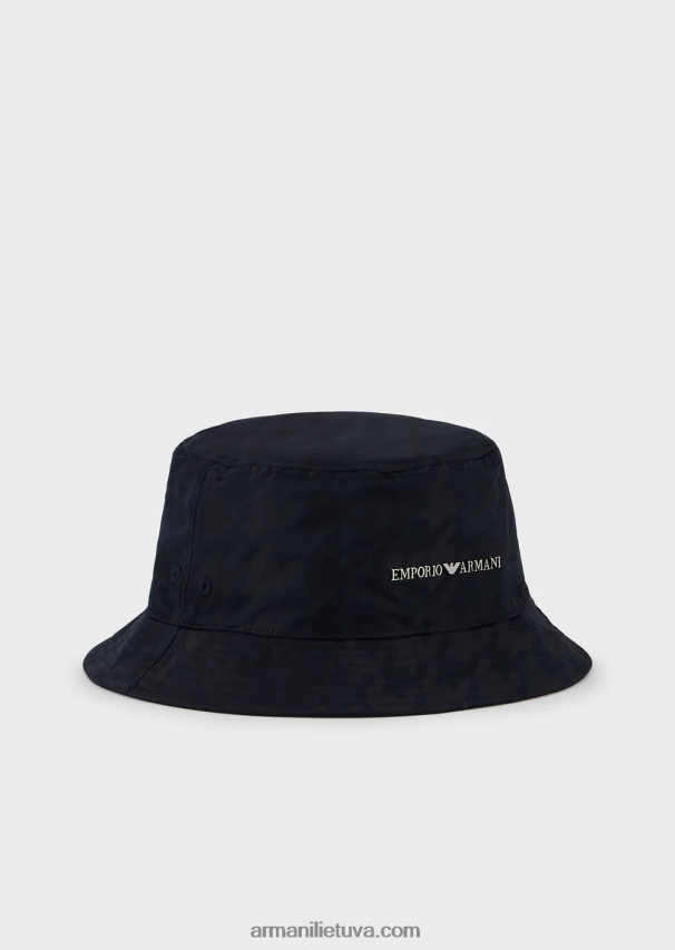 vyrų tamsiai mėlyna Armani negabaritinė houndstooth žakardo nailono skrybėlaitė 02482X2054