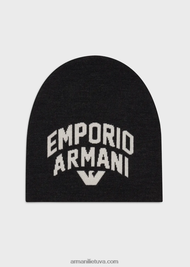 vyrų tamsiai pilka Armani Vilnos mišrainė snaputė su žakardo raidėmis 02482X2036