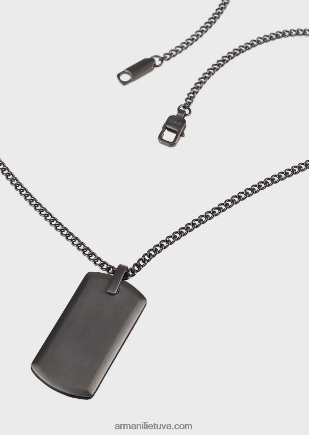vyrų antracitas Armani gunmetal tono nerūdijančio plieno pakabukas karoliai 02482X2107