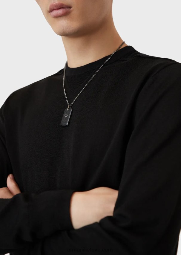 vyrų antracitas Armani gunmetal tono nerūdijančio plieno pakabukas karoliai 02482X2107