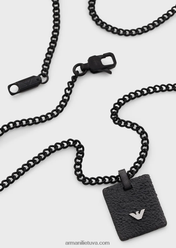 vyrų juodas Armani juodas nerūdijančio plieno kaklo papuošalas su šunimi 02482X2073