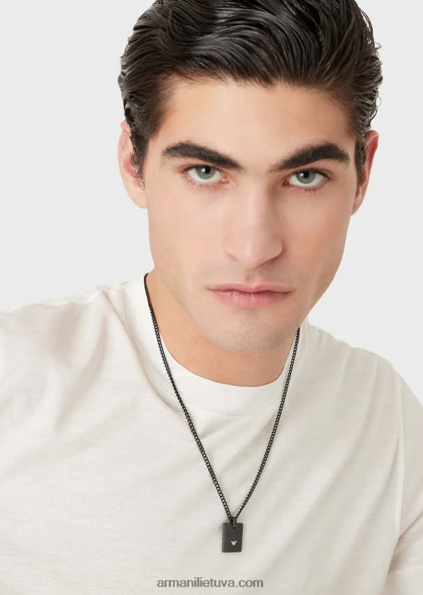 vyrų juodas Armani juodas nerūdijančio plieno kaklo papuošalas su šunimi 02482X2073